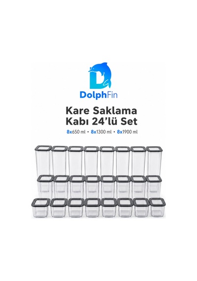 Kare Saklama Kabı 24'lü Set Siyah 650/1300/1900 Ml