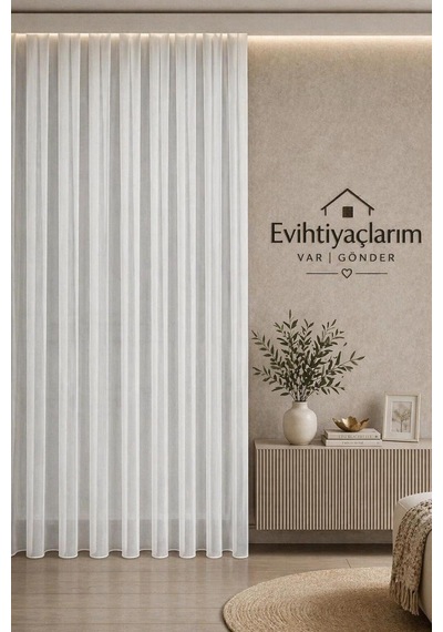 Yeni Sezon Titi-bambu Model Tül Perde 1/2 Seyrek Pileli Modern-şık Tasarım Özel Ölçü Ekru Ekru