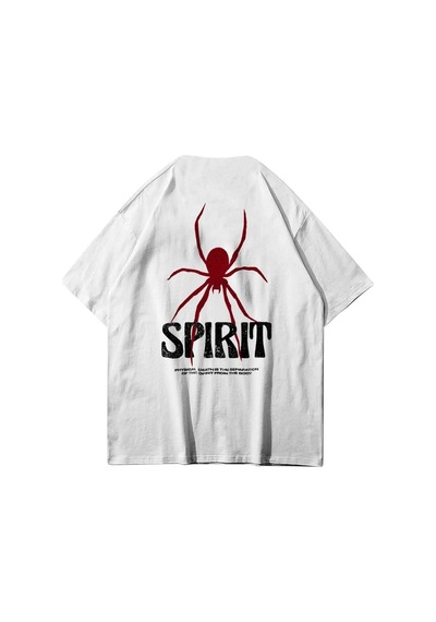 Startmore Spirit Örümcek Ön Arka Baskılı Pamuk Oversize Bisiklet Yaka Beyaz