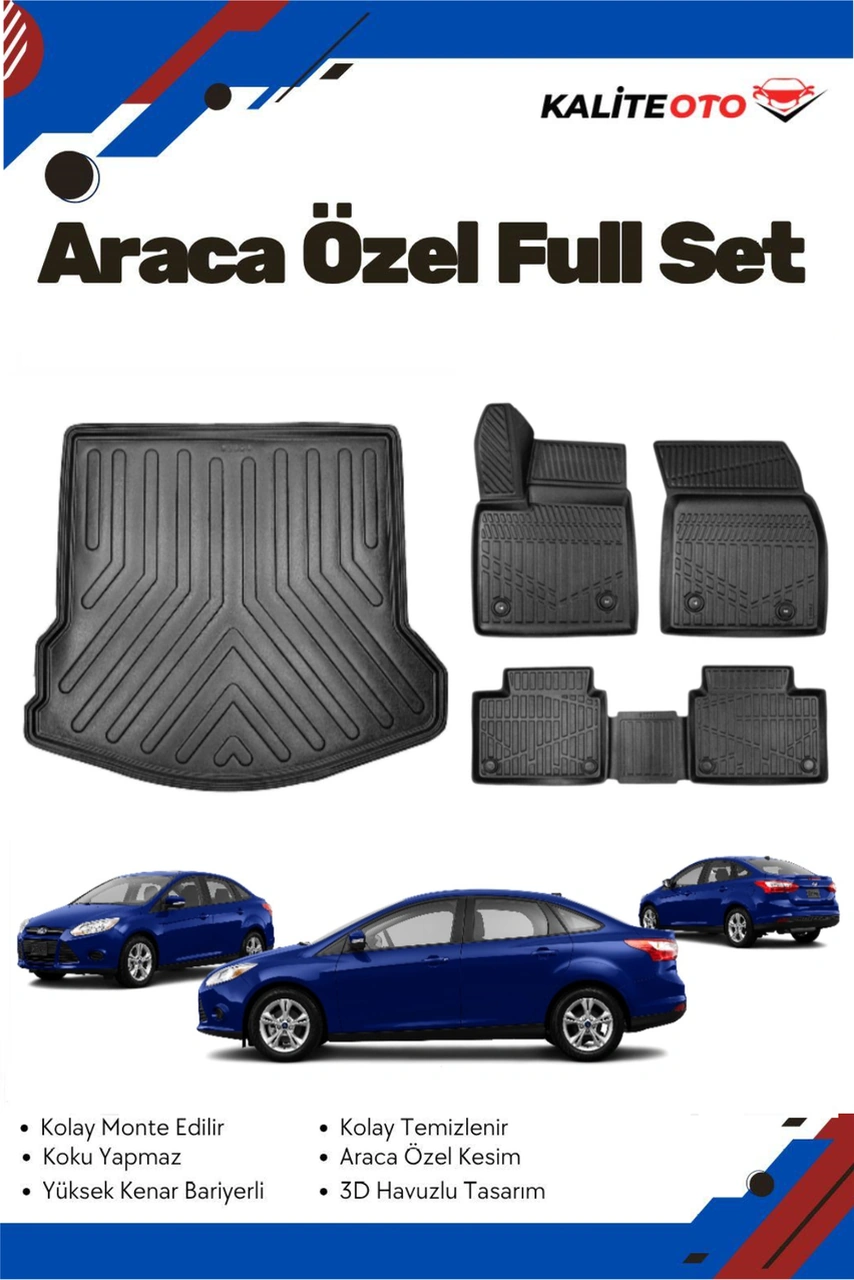 Ford Focus 3 Sedan 2014 Model Yumuşak Paspas+bagaj Havuzu Seti