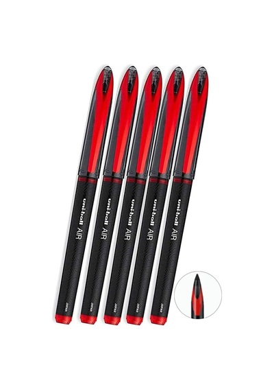 Kırmızı Pilot Kalem 5 Adet Uniball Air Mikro 0.5 Mm Roller Pilot Kalem Uba-188-m Roller Uçlu Likit Mürekkep Jel Kalem Kırmızı