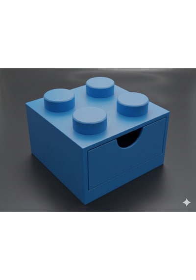 Lego Tasarımlı Mini Çekmece 2x2 Masaüstü Düzenleyici Dekoratif Saklama Kutusu Mavi