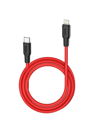 Hoco X21 Plus Pd 20w Type-c To Apple iPhone Uyumlu Lightning Silikon Hızlı Şarj Ve Data Kablosu- 5775 Siyah-kırmızı