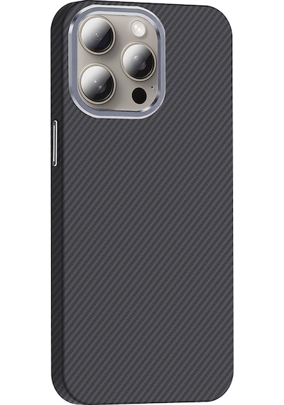 Apple Uyumlu iPhone 15 Pro Max Kılıf M-safe Şarj Özellikli Karbon Fiber Görünümlü Zore Gros Kapak Gold-Siyah