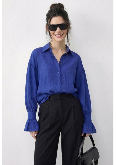 Shade Kadın Fırfır Manşet Detaylı Oversize Gömlek 533 60286029 - Çivit Mavisi