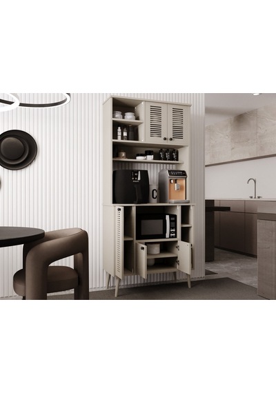 Kahve Köşesi 90 Cm %100 Mdf Panjur Kapak Çok Amaçlı Dolap Kumtaşı