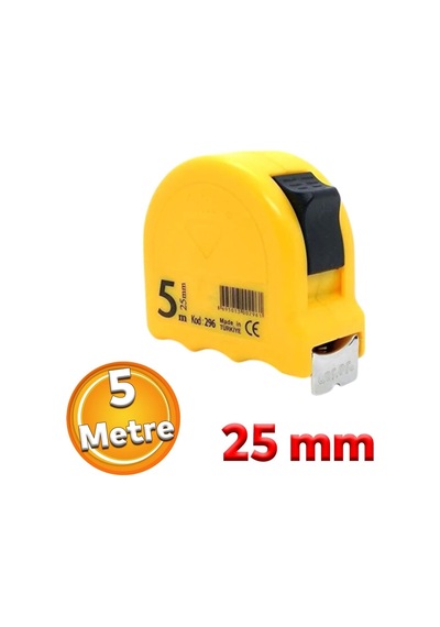 Bükülebilir Metre 5 Metre Şerit Metal En 25 Mm Düğmeli Ölçüm Ölçme Plastik Kasalı Diğer