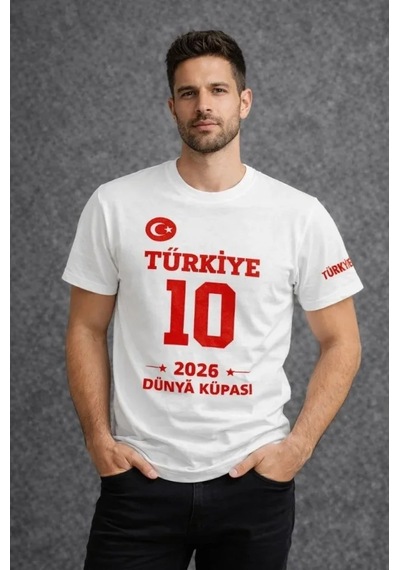 Efnaz Style Erkek Türkiye Baskılı Tişört 2026 Dünya Kupası Taraftar Forma T-shirt - Beyaz