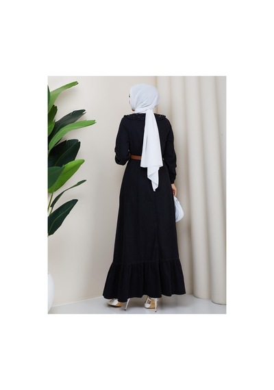 Hb Harma Time Butik Kadın Taş Detaylı Fermuarlı Kemerli Tesettür Kot Siyah Elbise Siyah Siyah Hb Harma Time Butik Kadın Taş Detaylı Fermuarlı Kemerli Tesettür Kot Siyah Elbise Siyah Siyah