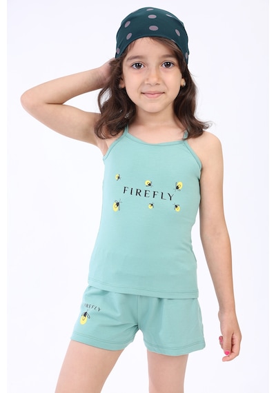 Toontoy Kids Toontoy Kız Bebek Arı Baskılı Şortlu Takım Yeşil