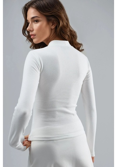 Hiccup Busem Slim Fit V Yaka Uzun Kollu Bluz Beyaz