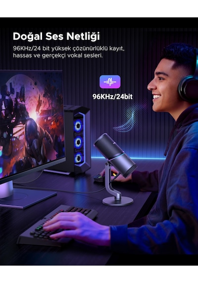 Ugreen Mikrofon 24bit/96khz Işıklı Usb Ses Kontrolü, Yayın, Oyun, Kayıt, Ps5 Kondenser Mikrofon, 35629