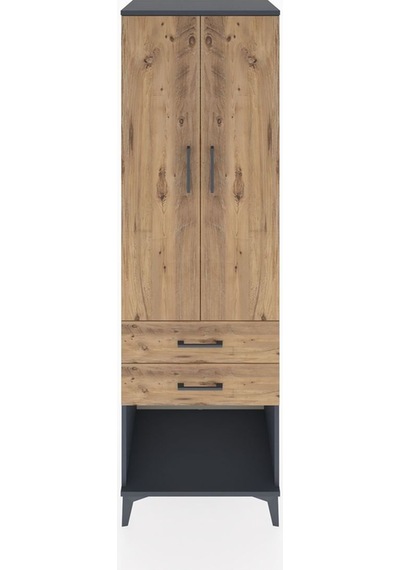 Hyperion Dolap Tek Raflı 2 Çekmeceli Tek Askılı 60x44x195 Antrasit-çam Antrasit
