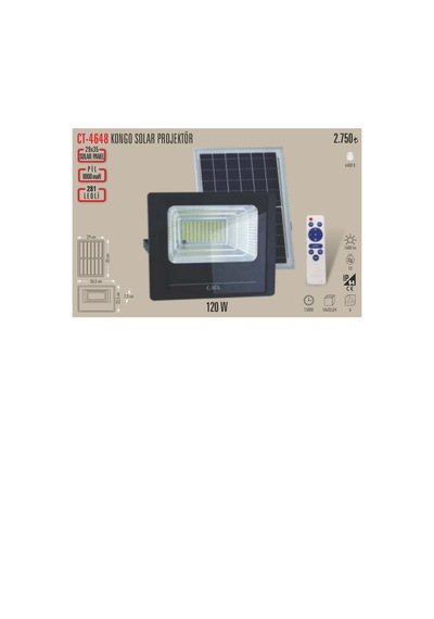 Ct-4648 120w Solar Led Projetör 1 Adet Beyaz Işık