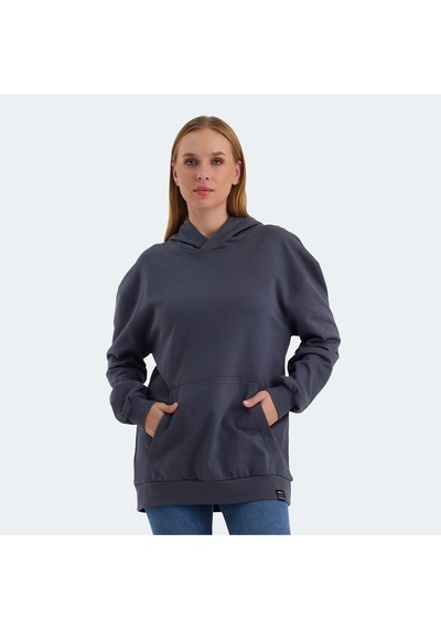 Slazenger VIOLENCE Kadın Kapüşonlu Cepli Oversıze Koyu Gri Sweatshirt