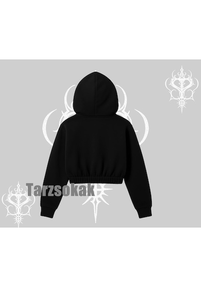 Startmore Kapşonlu Crop Sweatshirt Fossilized Skull Underground Archive Siyah
