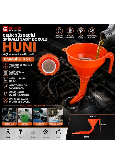 Çelik Süzgeçli Spiralli Huni Sabit Borulu 2.2lt Çok Renkli