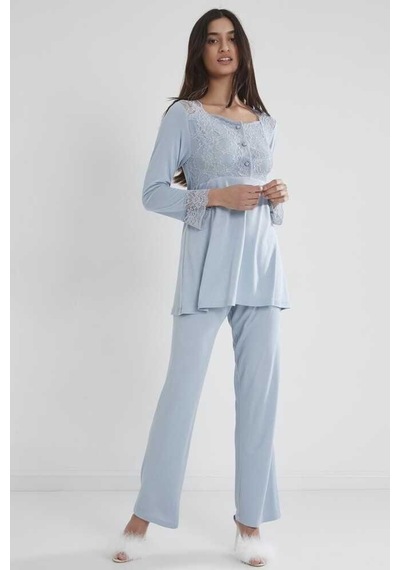 Pierre Cardin Kadın Penye Dantelli Pijama Takımı 1241 Mist 001