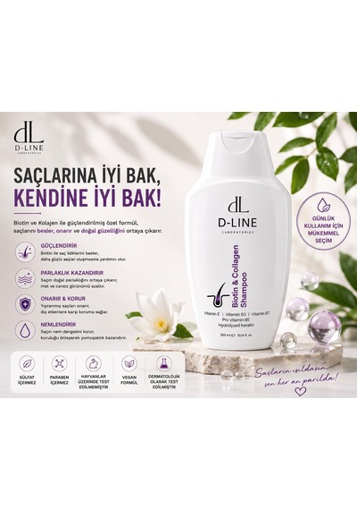 Biotin & Collagen Shampoo, Keratin, Saç Dökülmesine Karşı, Canlı Ve Güçlü Saçlar İçin Şampuan