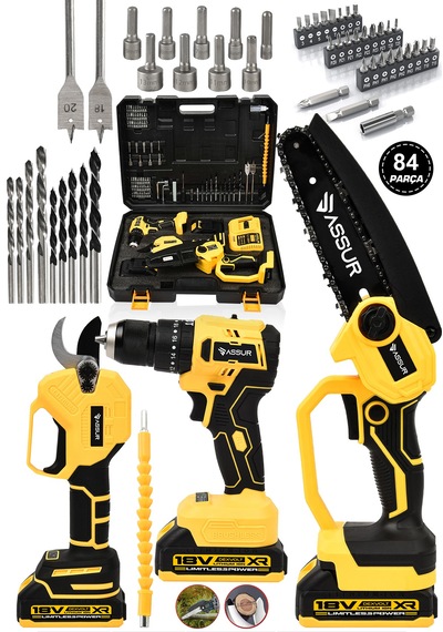 Assur ASR1046 18V Matkap Budama Testeresi Makası 3'lü Set Sarı