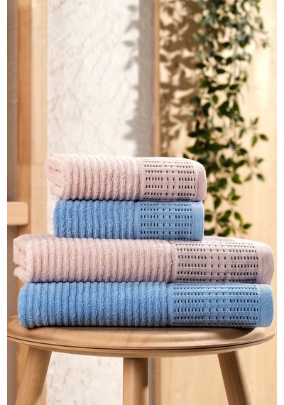 Pamir Premium 4'lü Banyo Havlu Seti Battal Boy Pudra-indigo