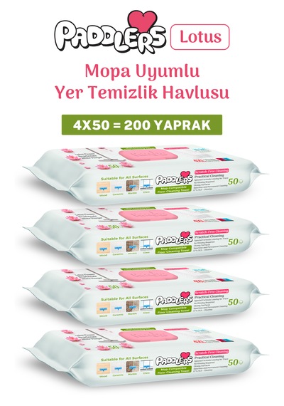 Easy Clean Lotus Çiçeği Kokulu Mopa Uyumlu Yer Temizlik Havlusu 4x50 200 Yaprak beyaz
