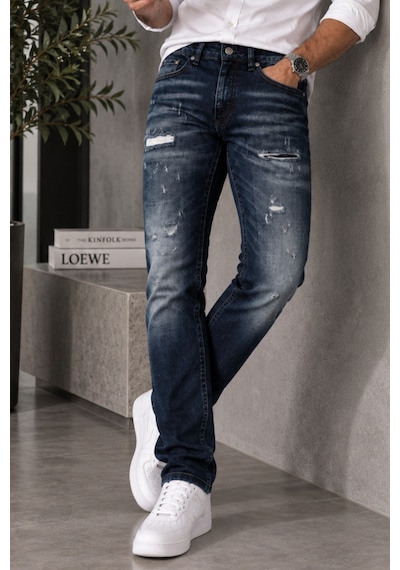 Cedy Denim Cedy Denım Özel Yıkama Yırtık Detaylı Slim Fit Dar Paça Likralı Kot Pantolon Premium Tasarım Esnek Jean Ct1215-lacivert Lacıvert