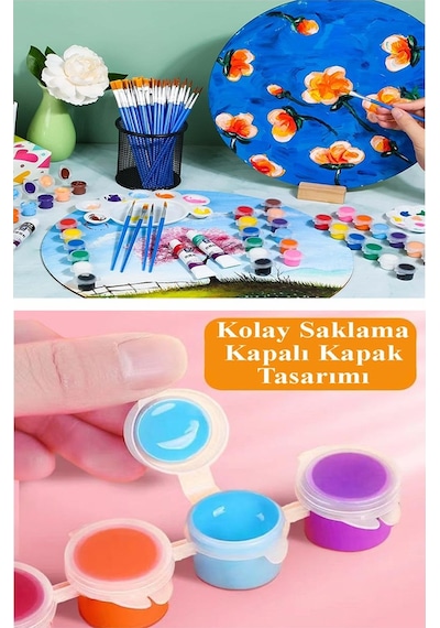Akrilik Boya 3 Ml 12 Renk Resim Fırçası Ve Paleti 10 Paket Mini Küçük Akrilik Boya Taş Ahşap Seramik Tuval Alçı Tuval