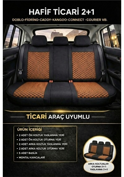 Ford Focus Trend 2012-2018 2+1 Arka Sırt Oturak Uyumlu Altay Serisi Taba Siyah Koltuk Kılıfı