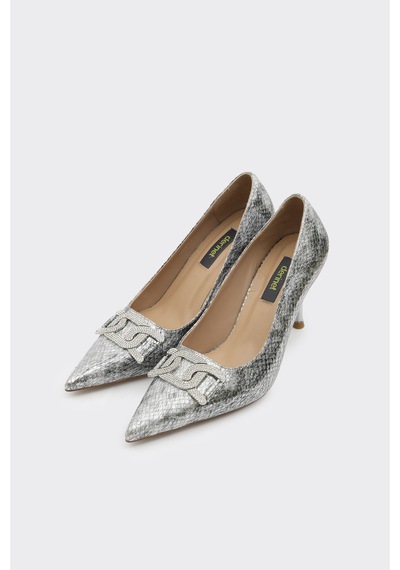 Derinet Topuklu Taş Tokalı Kadın Stiletto Gümüş GÜMÜŞ