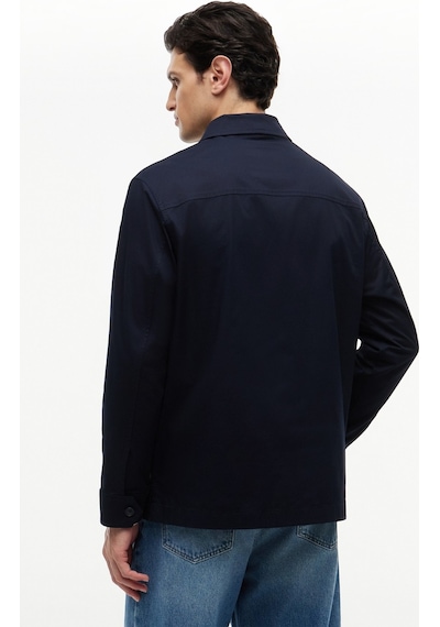 Tommy Hilfiger Cotton Blend Shırt Jacket Erkek Mavi Mont - Mw0mw43471