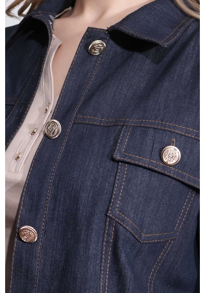 Tolga Saraçoğlu Kadın Şık Düğme Detaylı Denim Ceket 50166 Lacivert