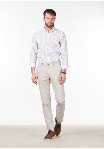 Ramsey Bej Dokuma Regular Fit Casual Pamuk Karışımlı Pantolon