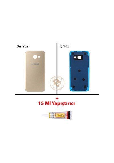 Samsung Galaxy A3 2017 A320 Gold Renk Arka Kapak + B7000 Yapıştırıcı Arka Cam Batarya Kapağı Pil Kapağı Lazer Kesim Back Cover Galaxy A3 2017 Uyumlu