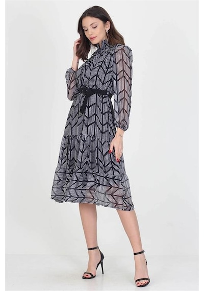 Neşeli Butik Kadın Puantiyeli Omuz Ve Yakası Gipeli Midi Boy Kemerli Şifon Elbise Nb0005 Siyah Neşeli Butik Kadın Puantiyeli Omuz Ve Yakası Gipeli Midi Boy Kemerli Şifon Elbise Nb0005 Siyah