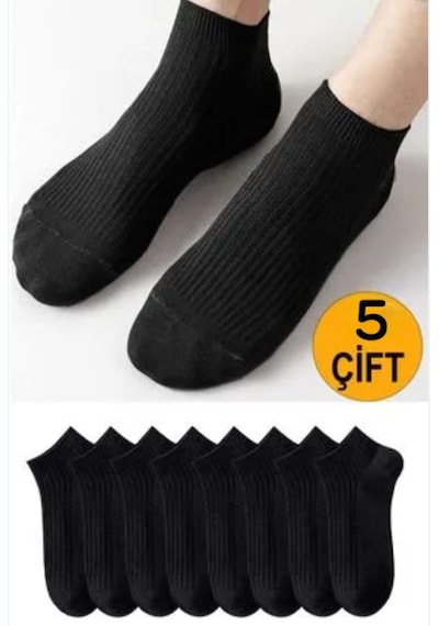 Worthy Socks 5'li Kadın Fitilli Kısa Siyah Patik Çorap