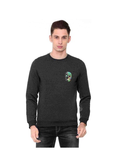 Computer Skull Baskılı Füme Antrasit Erkek Örme Sweatshirt (528899828)