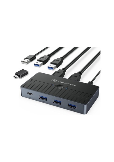 Usb 3.0 Anahtarı 2 Bilgisayar 4 Portlu Usb C & A Paylaşım Anahtarı, Pc Paylaşımı İçin Usb Switcher Hub Fare Klav