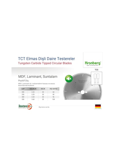 Kronberg 250x3.2x30mm 80tcg Diş Mdf, Laminant, Suntalam - Tct Elmas Daire Testere Pozitif Diş