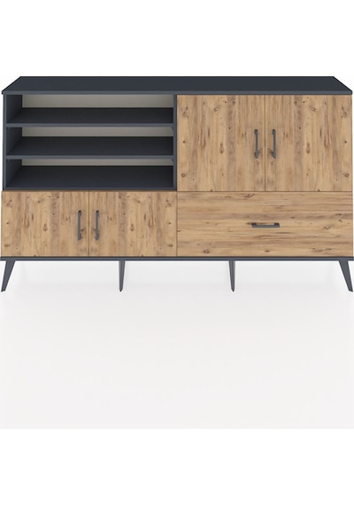 Arges Konsol 5 Raflı Tek Çekmeceli 4 Kapaklı 176x30x99 Antrasit-ç Antrasit-çam