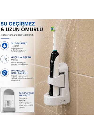 2'li Elektrikli Diş Fırçası Tutucu Duvara Monte Yapışkanlı Şarjlı Diş Fırçası Standı Delme Gerektirmez Ban Diğer