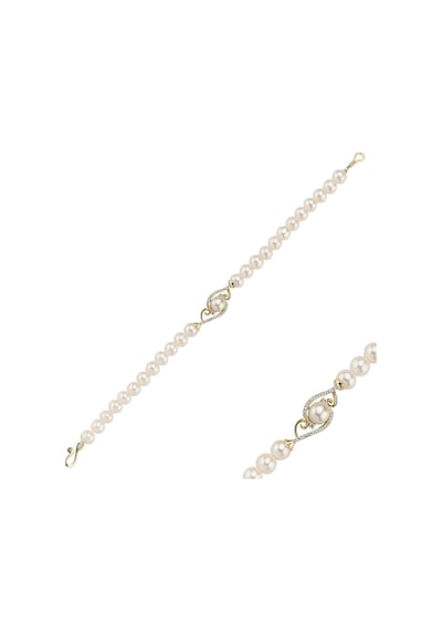 5 Mm Zirkon Taşlı Doğal İnci Bileklik 21 Cm / Sarı Sarı Sarı Altın