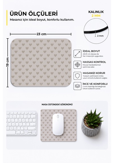 Bej Renkli Kalpli Desenli Ergonomik Mouse Pad, Kaymaz Yüzey İle Ev Ve Ofis Kullanımı İçin İdeal