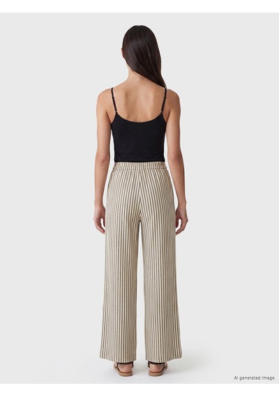 Lcw Everyday Ekru Beli Lastikli Çizgili Kadın Pantolon
