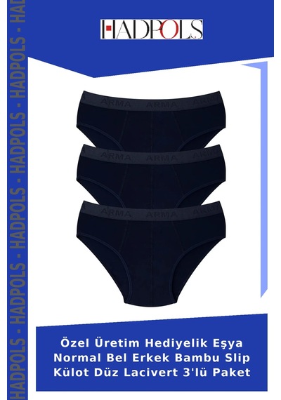 Hadpols Özel Üretim Hediyelik Eşya Normal Bel Erkek Bambu Slip Külot Düz Lacivert 3'lü Paket