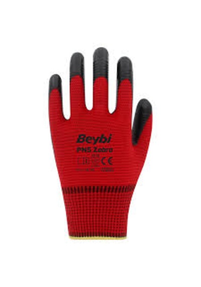 Beybi Pn5 Zebra Polyester Örme Nitril Eldiven 12 Adet