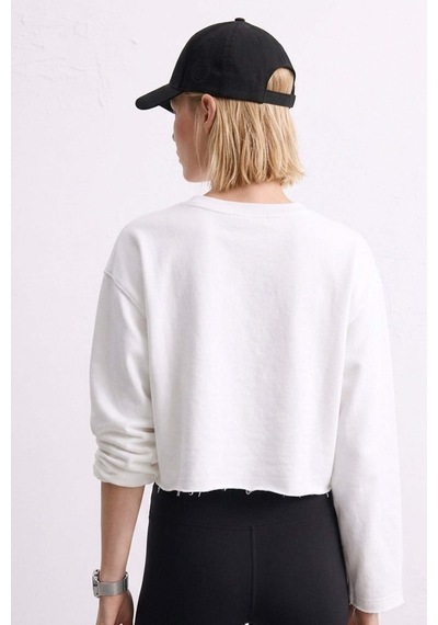 Barrels And Oıl Kadın Bisiklet Yaka Oversize Kısa Swaetshirt - Ekru Ekru