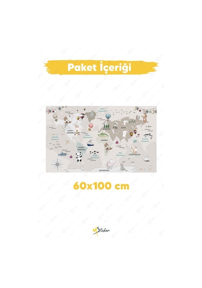 Eğitici Ve Öğretici Dünya Haritası Çocuk Odası Duvar Sticker, Dünya Haritası Tablo Sticker Diğer