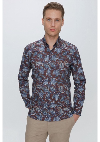 Efor G 1531 Slim Fit Kahve Spor Gömlek Kahverengi
