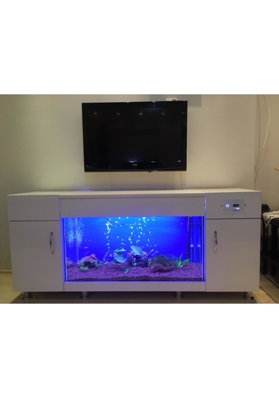 Kanki Pet KP160 Led Dizayn Akvaryum Tv Ünitesi Beyaz 160 CM